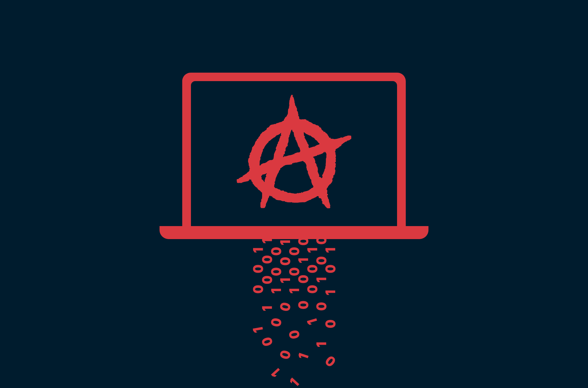A laptop with an anarchy symbol.