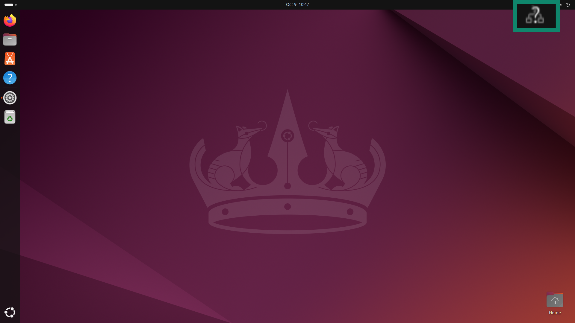 A screenshot of a Linux desktop, showing the Network icon in the top-right corner.