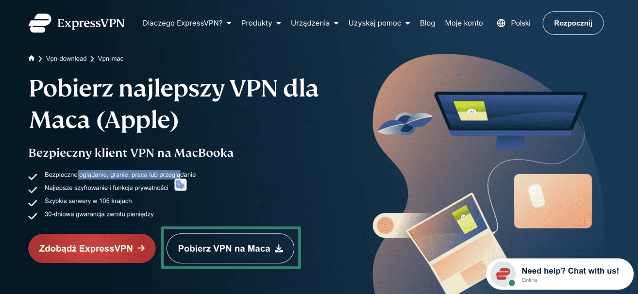 Downloading ExpressVPN's macOS installer from the official website.