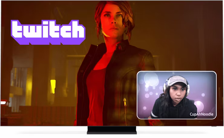 Logo Twitcha, gra i streamer na ekranie.
