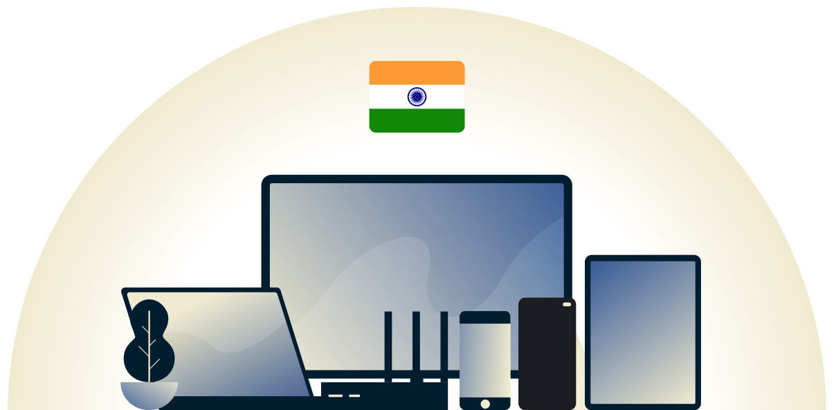 &Ccedil;eşitli cihazları koruyan Hindistan VPN.